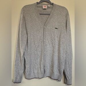 Vintage 90s  Lacoste Men’s Light Gray V-Neck Cardigan Sweater